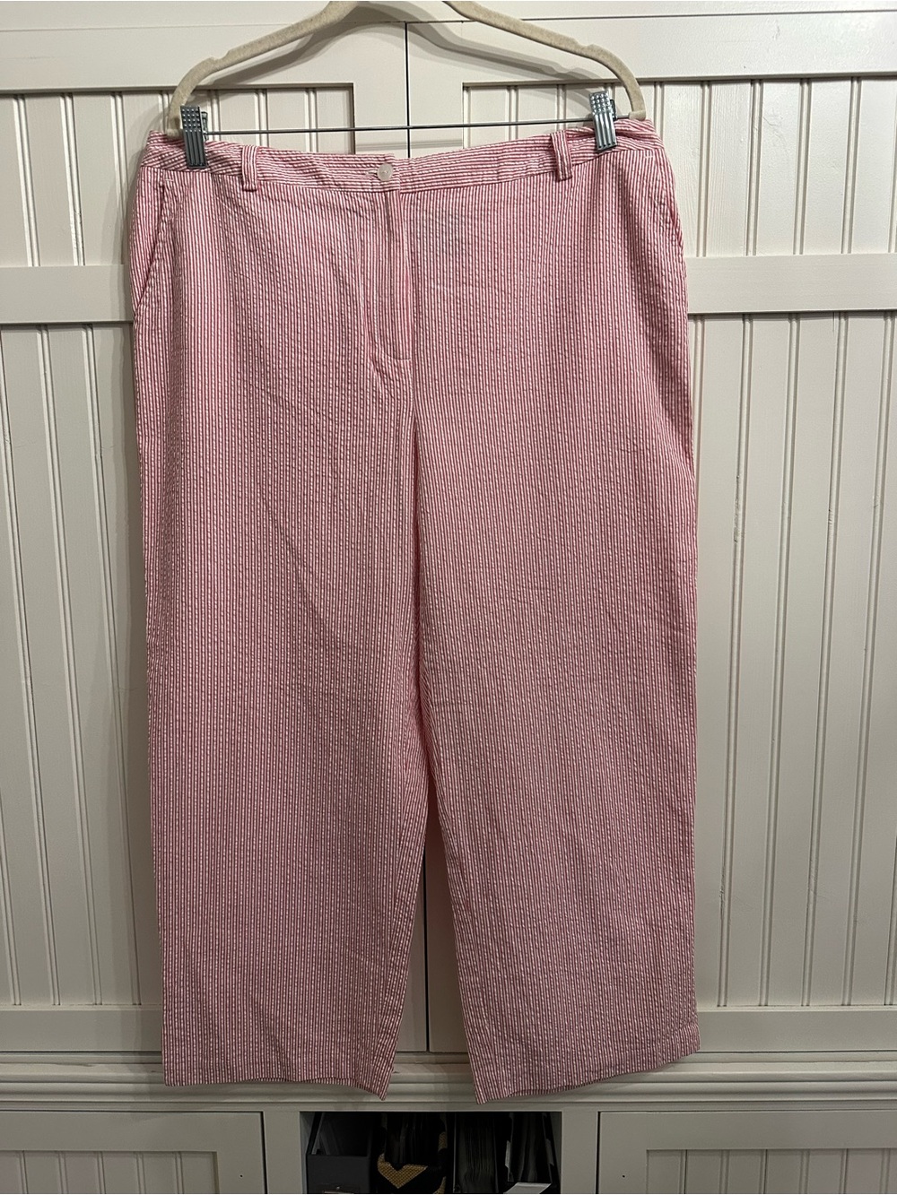 Evan Picone Pink Seersucker Cropped Pants Size 16